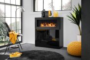 Chest of drawers with bio-ethanol fireplace Bjordal 46, color: black high gloss - Dimensions: 100 x 90 x 40 cm (H x W x D), with two compartments