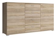 Modern chest of drawers with four drawers Lowestoft 02, Colour: Sonoma Oak - Measurements: 85 x 150 x 40 cm (H x W x D).