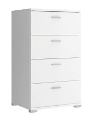 Narrow chest of drawers with four drawers Lowestoft 07, Colour: White - Measurements: 85 x 50 x 40 cm (H x W x D).