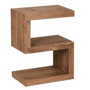 Side table in S shape made of solid acacia wood, color: acacia - Dimensions: 60 x 30 x 44 cm (H x W x D), can also be used as a magazine rack & standing shelf