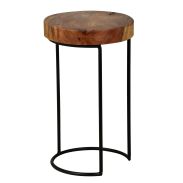 Side table with table top in tree trunk look, color: sheesham / black - Dimensions: 45 x 28 x 28 cm (H x W x D), handmade