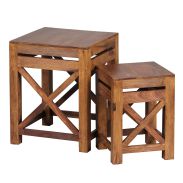 Handmade side table set of 2 made of Sheesham solid wood, color: Sheesham - Dimensions: 50 x 40 x 40 cm (H x W x D), nestable