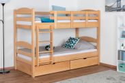 Bunk bed for adults "Easy Premium Line" K21/n incl. 2 drawers and 2 cover panels, rounded headboard and footboard, solid natural beech wood - 90 x 200 cm (W x L), divisible