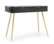 Black Makreb 24 dressing table with gold metal legs, 80 x 103 x 49 cm, dressing room, milled fronts, soft close system, bedroom, ABS