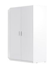 Hinge-door wardrobe / corner closet Messini 06, color: white / white high gloss - dimensions: 198 x 117 x 117 cm (H x W x D)
