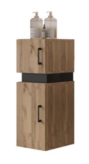 Bathroom tall cabinet Jalon 02, color: oak Wotan / black matt - 90 x 30 x 32 cm (H x W x D)