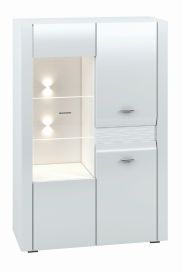 Display case Heber 05, Colour: White / Glossy White - Measurements: 138 x 92 x 42 cm (H x W x D), with 3 doors and 8 compartments.