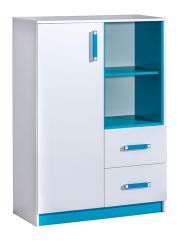 Children's room - Chest of drawers Frank 06, Colour: White / Blue - 125 x 90 x 40 cm (h x w x d)