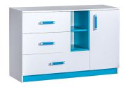 Children's room - Chest of drawers Frank 07, Colour: White / Blue - 83 x 130 x 40 cm (h x w x d)