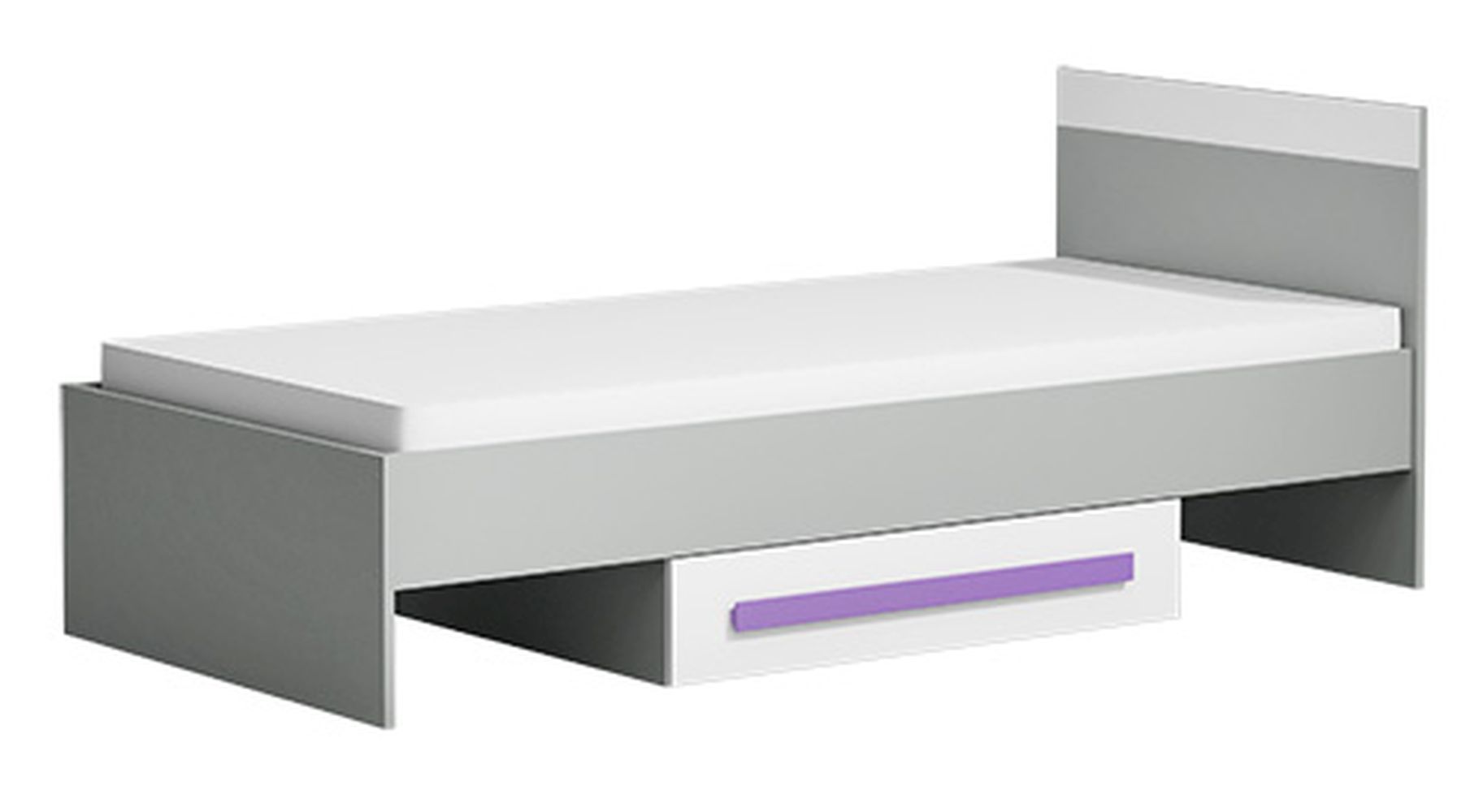 Kid bed Olaf 12 incl. slatted frame, Colour: Anthracite / White / Purple, partial solid wood - 90 x 200 cm (L x W)