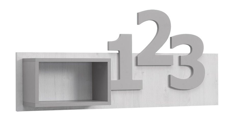 Children's room - Suspended rack / Wall shelf Luis 02, Colour: Oak White / Grey - 54 x 120 x 22 cm (h x w x d)