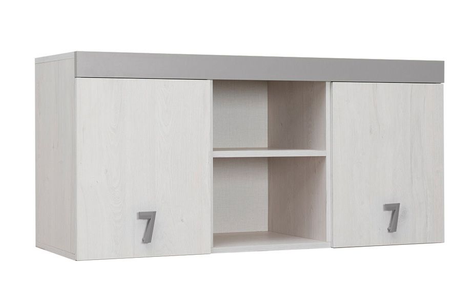 Children's room - Wall cabinet Luis 15, Colour: Oak White / Grey - 58 x 120 x 42 cm (H x W x D)