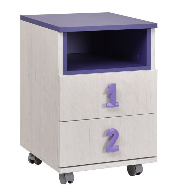 Children's room - Roll container Luis 23, Colour: Oak White / Purple - 60 x 40 x 42 cm (H x W x D)