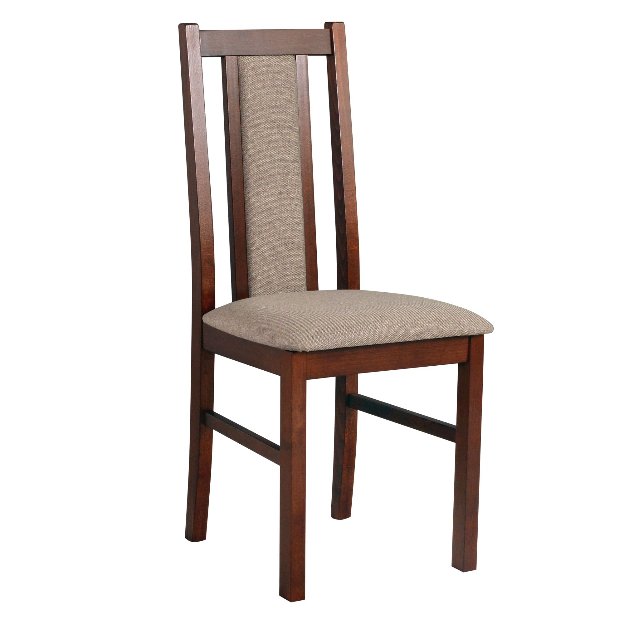 Reversible dining chair, upholstered with T-25 foam, partially upholstered backrest, high comfort, beech wood stained in walnut, seat height of 47 cm