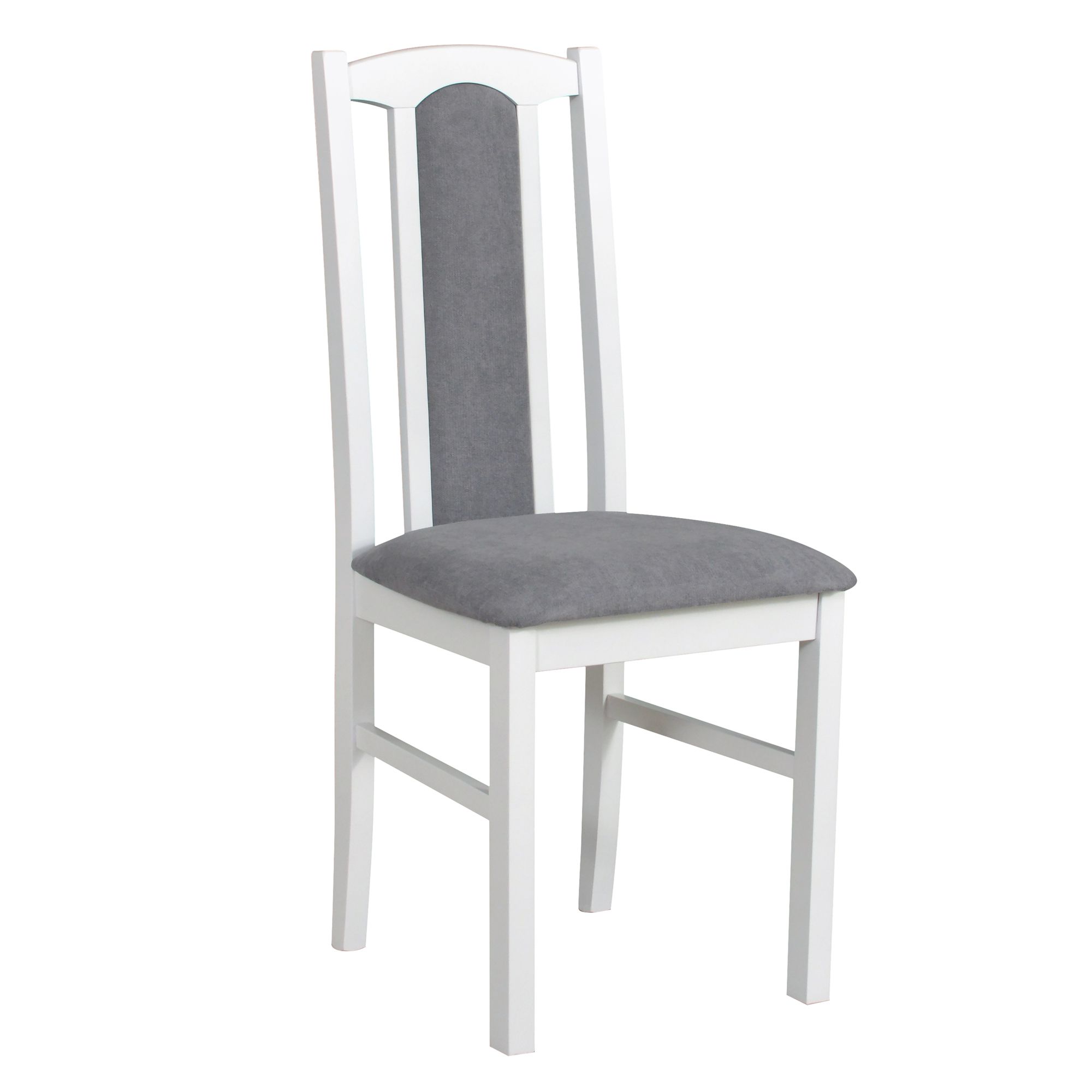 Madohn chair in classic style, robust solid beech wood in white, seat comfortably upholstered in gray, T-25 foam upholstery for high comfort