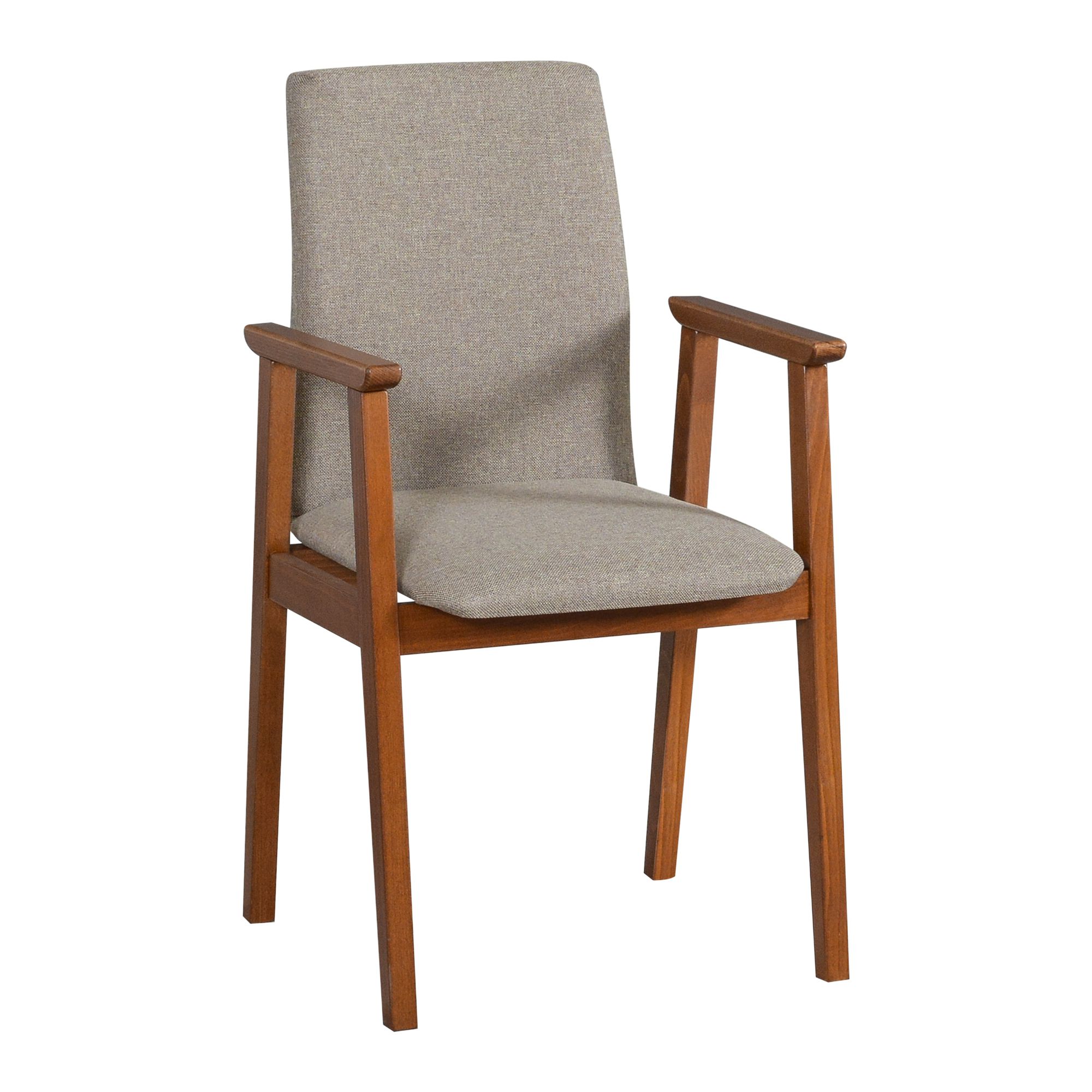 Smilten armchair with armrests, comfortable seating, body made of solid beech wood, lacquered in chestnut, textile cover made of PP, upholstery made of T-25 foam