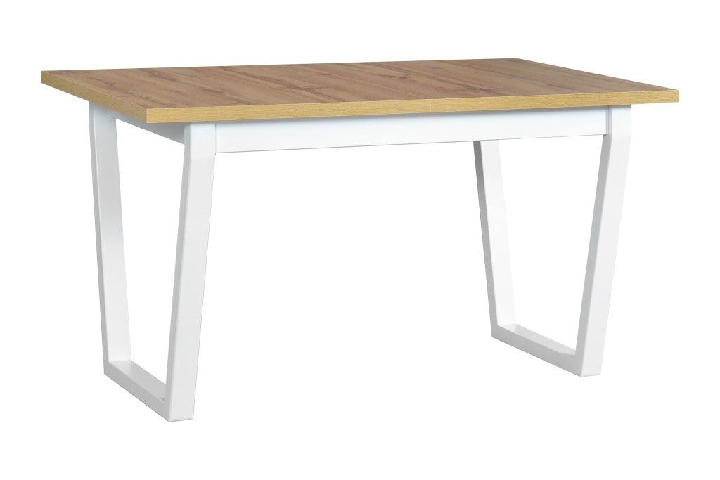 Large KRISTAP dining table in beech / white laminated wooden top, dimensions 80 x 140/180 cm (W x D), table top height of 32 mm, sturdy metal legs