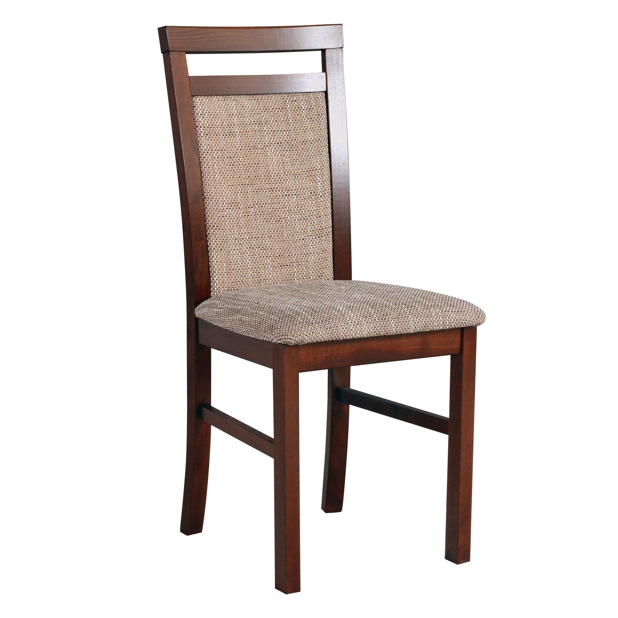 Classic dining chair Smilten, upholstered, upholstery made of T-25 foam, solid beech wood for a long service life, walnut look, fabric cover in beige