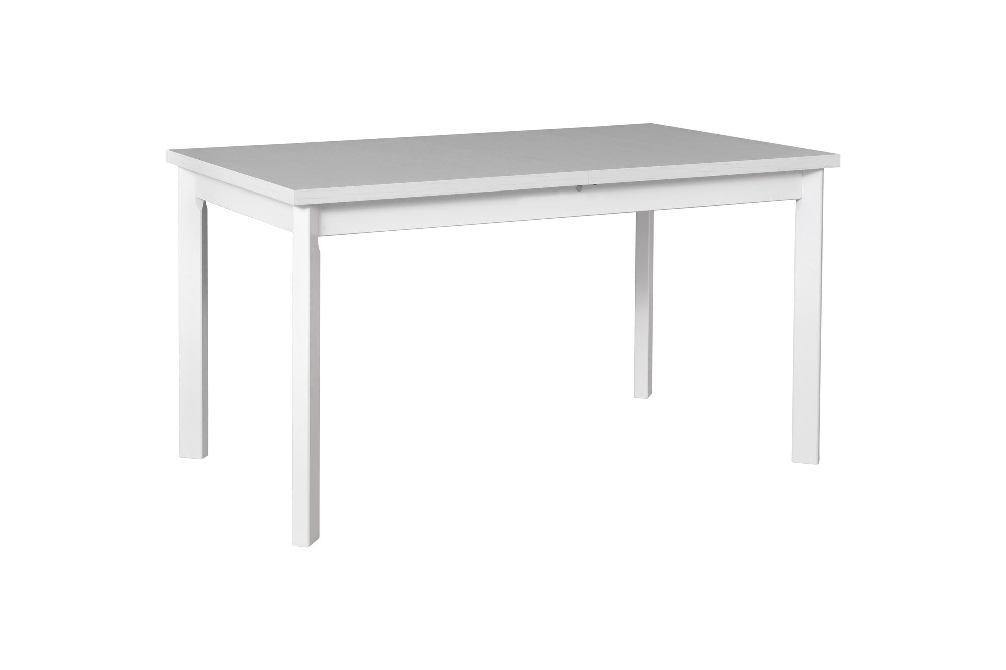 White RAMTAI dining table, easy to combine, table top height 32 mm, dimensions 80 x 140/180 (W x D), laminated surface, sturdy wooden legs