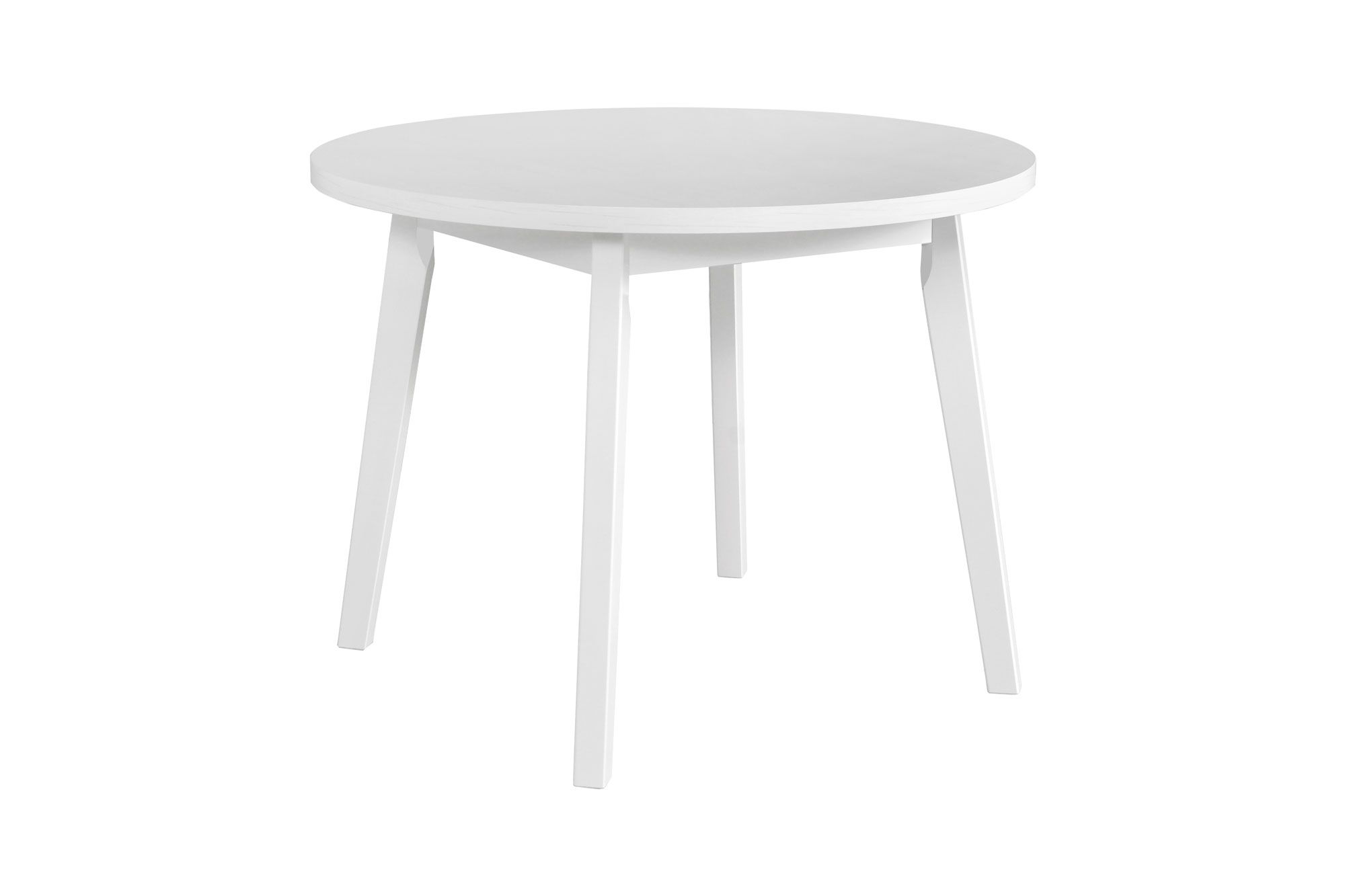 White dining room table ANDRA, round, easy to combine, simple design, dimensions Ø 100, table top height 32 mm, stable wooden legs, high strength