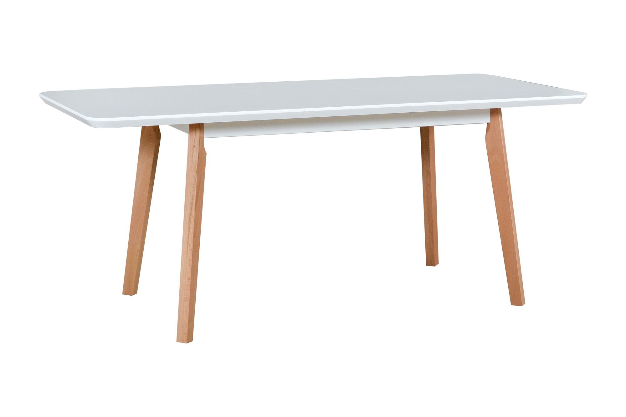 Extendable dining room table ESTER in white/beech, dimensions 80 x 140/180 (W x D), table top height of 32 mm, veneered surface, beautiful grain