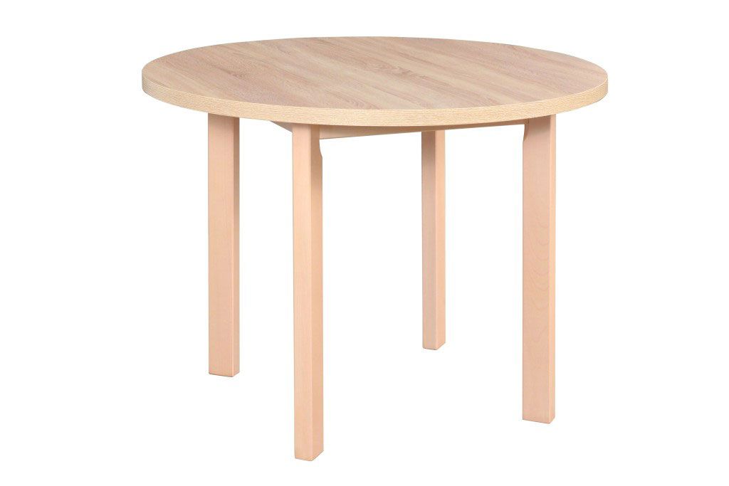 Oak-colored dining room table LEVA, round, dimensions Ø 100, laminated table top, table top height 32 mm, easy to combine, space-saving