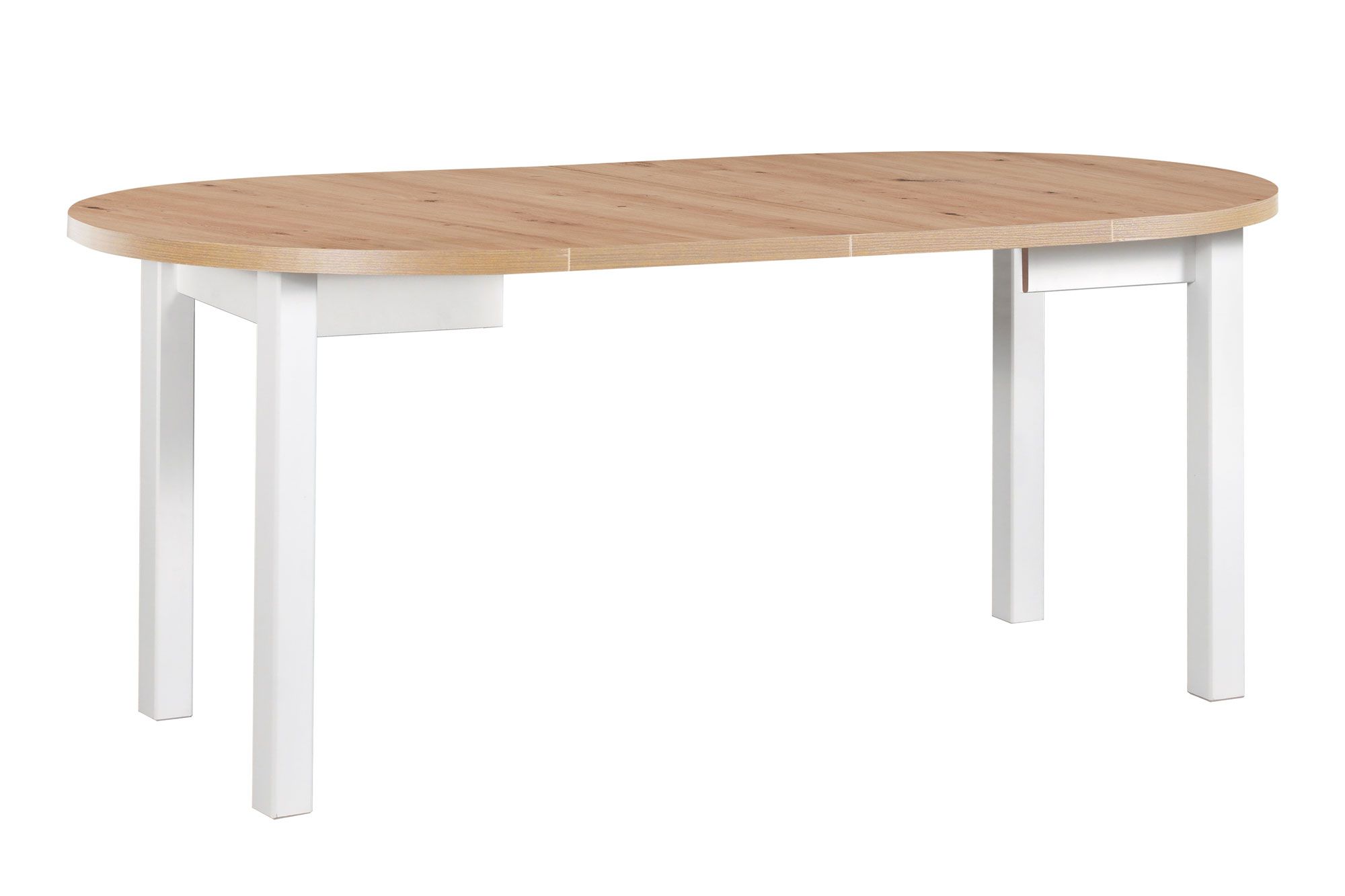 ILZE extendable dining table in a simple design, white/oak, space-saving, dimensions Ø 100/180 (H x D), tabletop height 32 mm, laminated tabletop