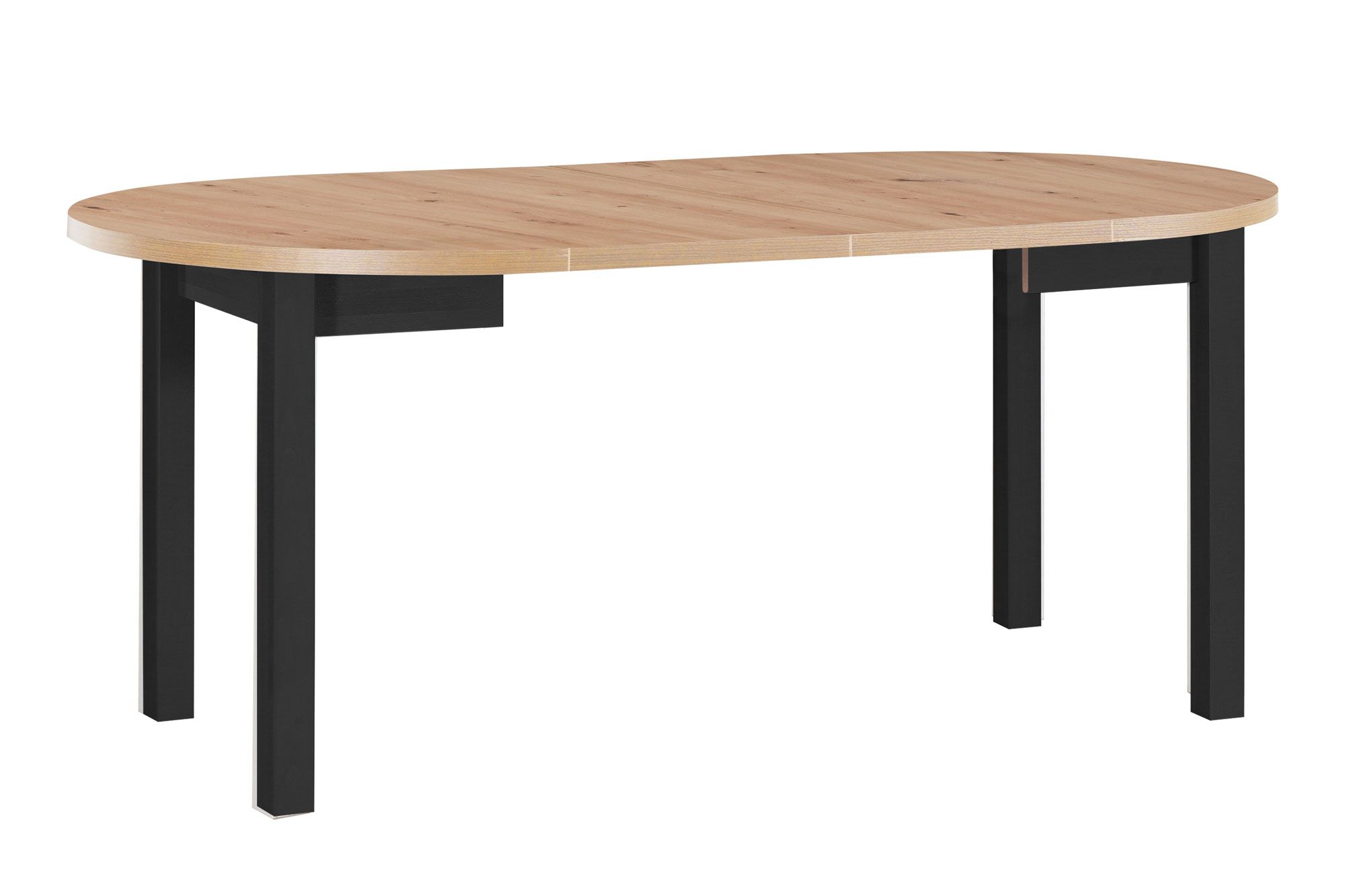 Extendable dining room table ILZE in black/oak, round, dimensions Ø 100/180, table top height 32 mm, laminated surface, beech wood frame