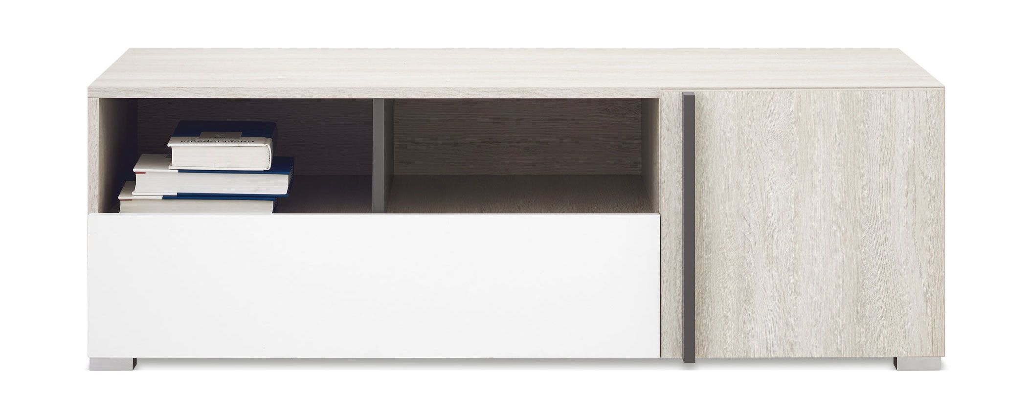 TV cabinet with one door Schilde 12, color: oak white / white / anthracite - dimensions: 40 x 120 x 53 cm (H x W x D)