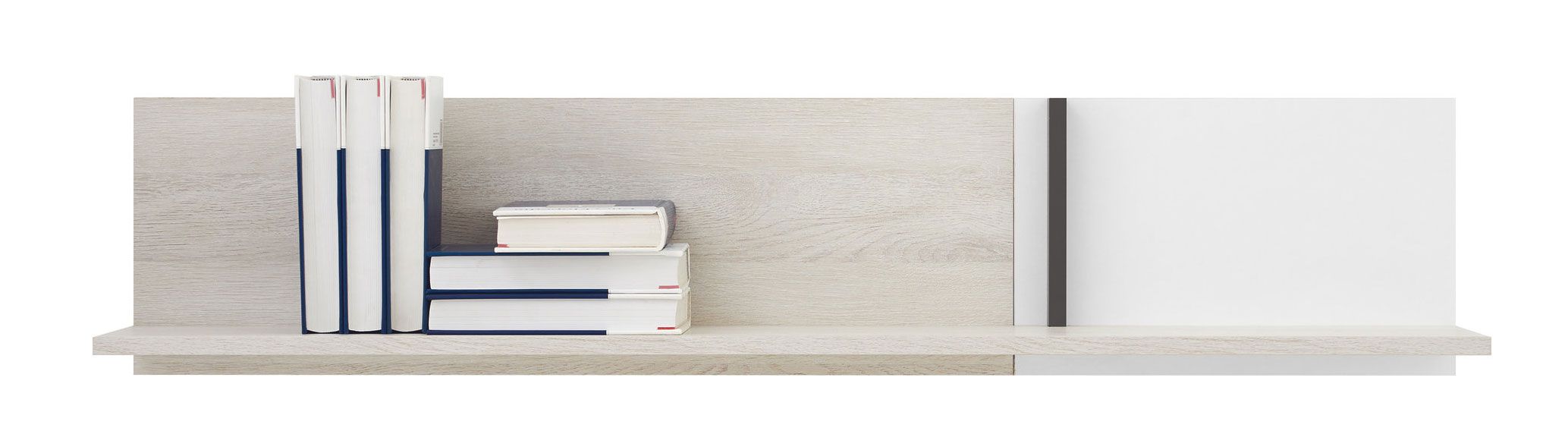 Wall shelf Schilde 13, color: oak white / white / anthracite - Dimensions: 25 x 120 x 25 cm (H x W x D)