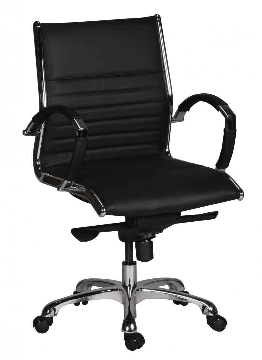 Swivel chair with shaped upholstery Apolo 46, color: black / chrome, with soft genuine leather