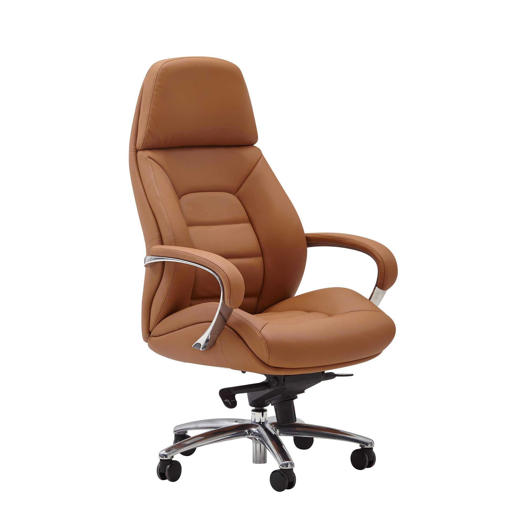 Ergonomic desk chair Apolo 120, color: Caramel / Chrome, with soft leather-look upholstery