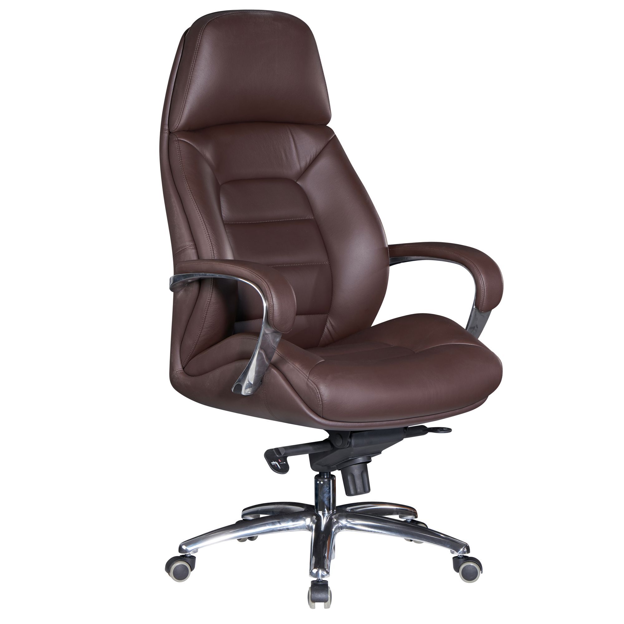 Comfortable XXL office swivel chair Apolo 121, color: brown / chrome, integrated lumbar support & neck support