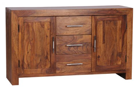 Sideboard Sheesham solid wood Apolo 149, color: Sheesham stained / silver, handcrafted - Dimensions: 70 x 118 x 40 cm (H x W x D)