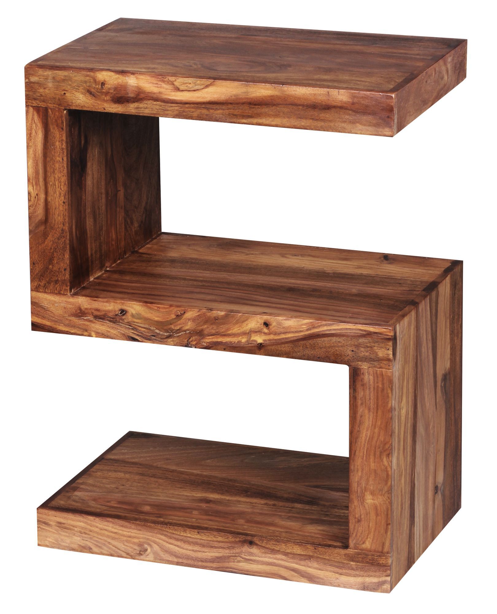 Solid wood side table in S shape Apolo 177, color: Sheesham - Dimensions: 60 x 30 x 44 cm (H x W x D), can also be used as a magazine rack or standing shelf