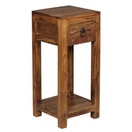 Space-saving side table made of Sheesham solid wood Apolo 185, color: Sheesham - Dimensions: 68 x 30 x 30 cm (H x W x D), with drawer and storage compartment