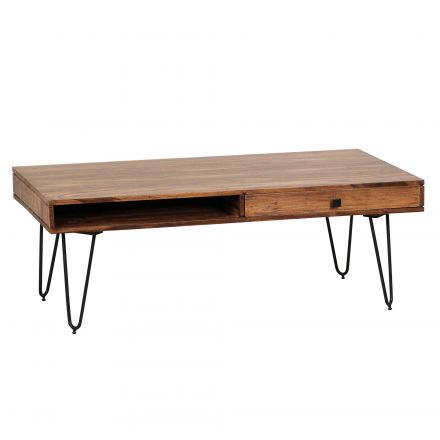 Living room table with 2 drawers made of sheesham solid wood, color: sheesham / black - dimensions: 40 x 60 x 110 cm (H x W x D), with stylish grain