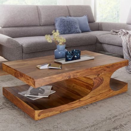 Living room table with extravagant shape made of Sheesham solid wood, color: Sheesham - dimensions: 38 x 70 x 118 cm (H x W x D), handmade