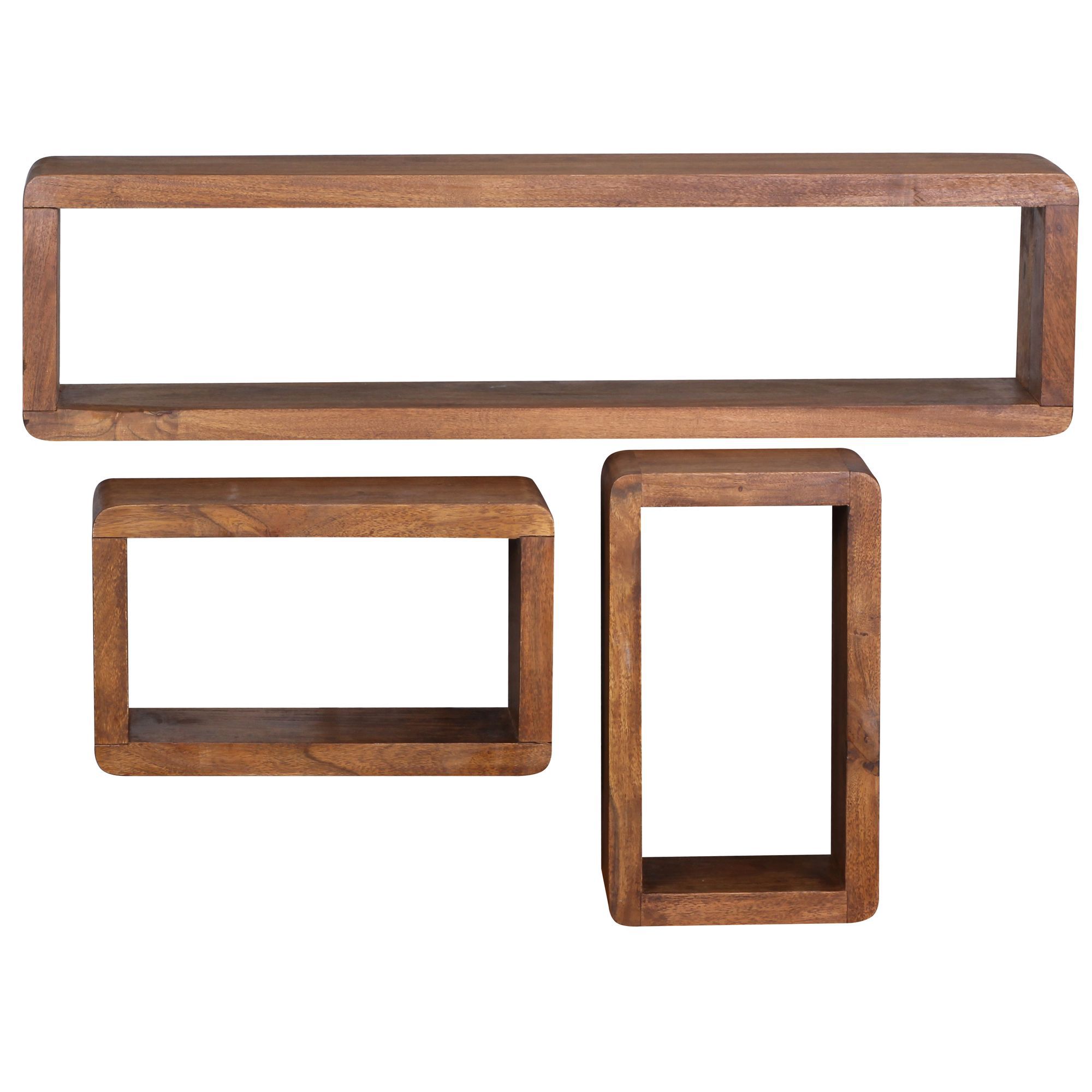 Handmade wall shelf in 3 parts made of Sheesham solid wood, color: Sheesham - Dimensions: 20 x 80 x 15 cm (H x W x D), with unique grain