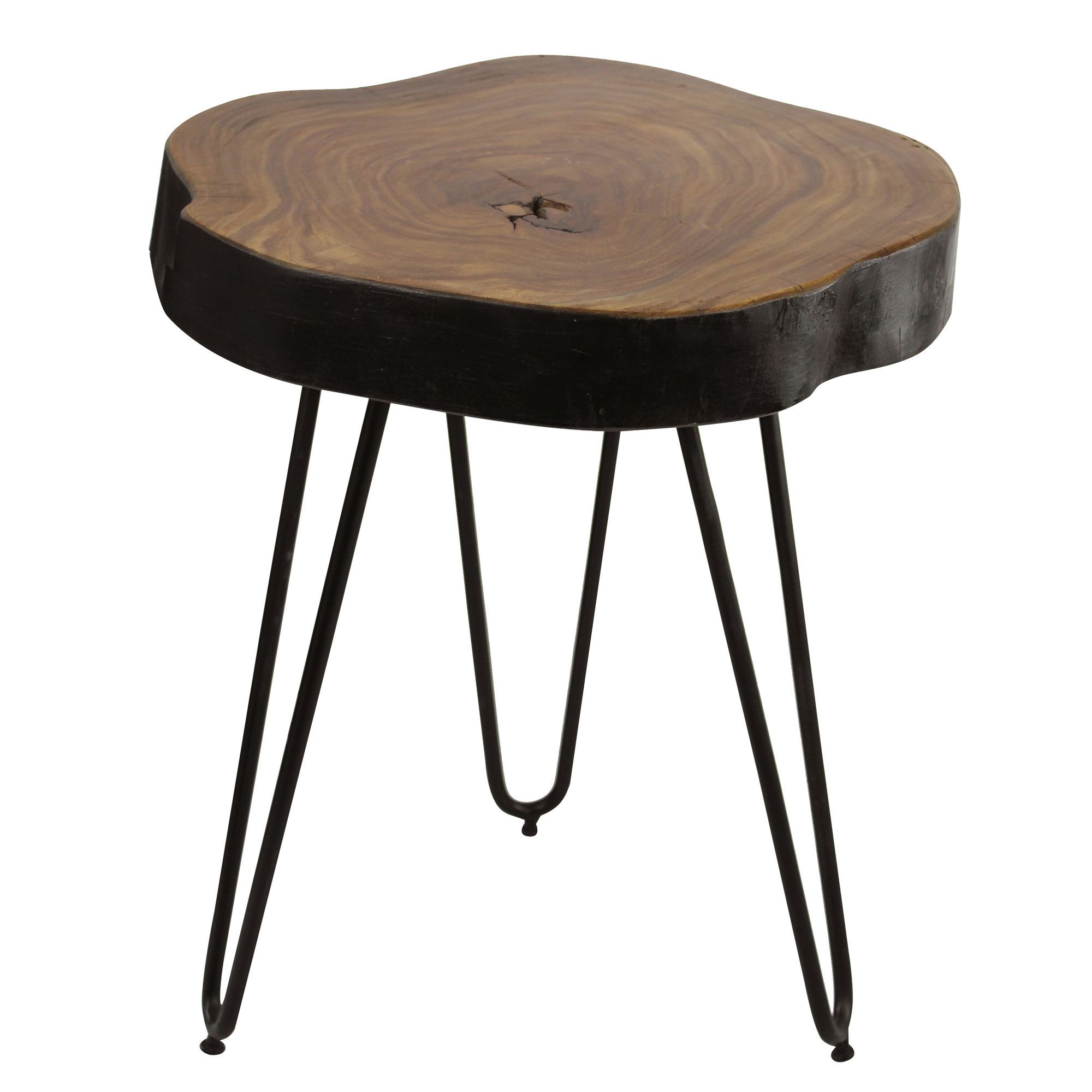 Side table with tree edge look, made of sheesham solid wood, color: sheesham / black - Dimensions: 46 x 35 x 35 cm (H x W x D), with unique grain