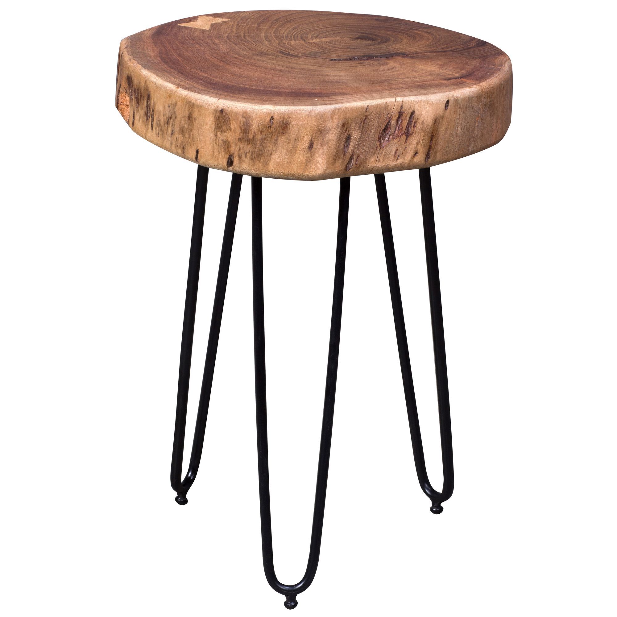 Handmade side table in tree trunk look, color: acacia / black - Dimensions: 45 x 35 x 35 cm (H x W x D), made of solid acacia wood