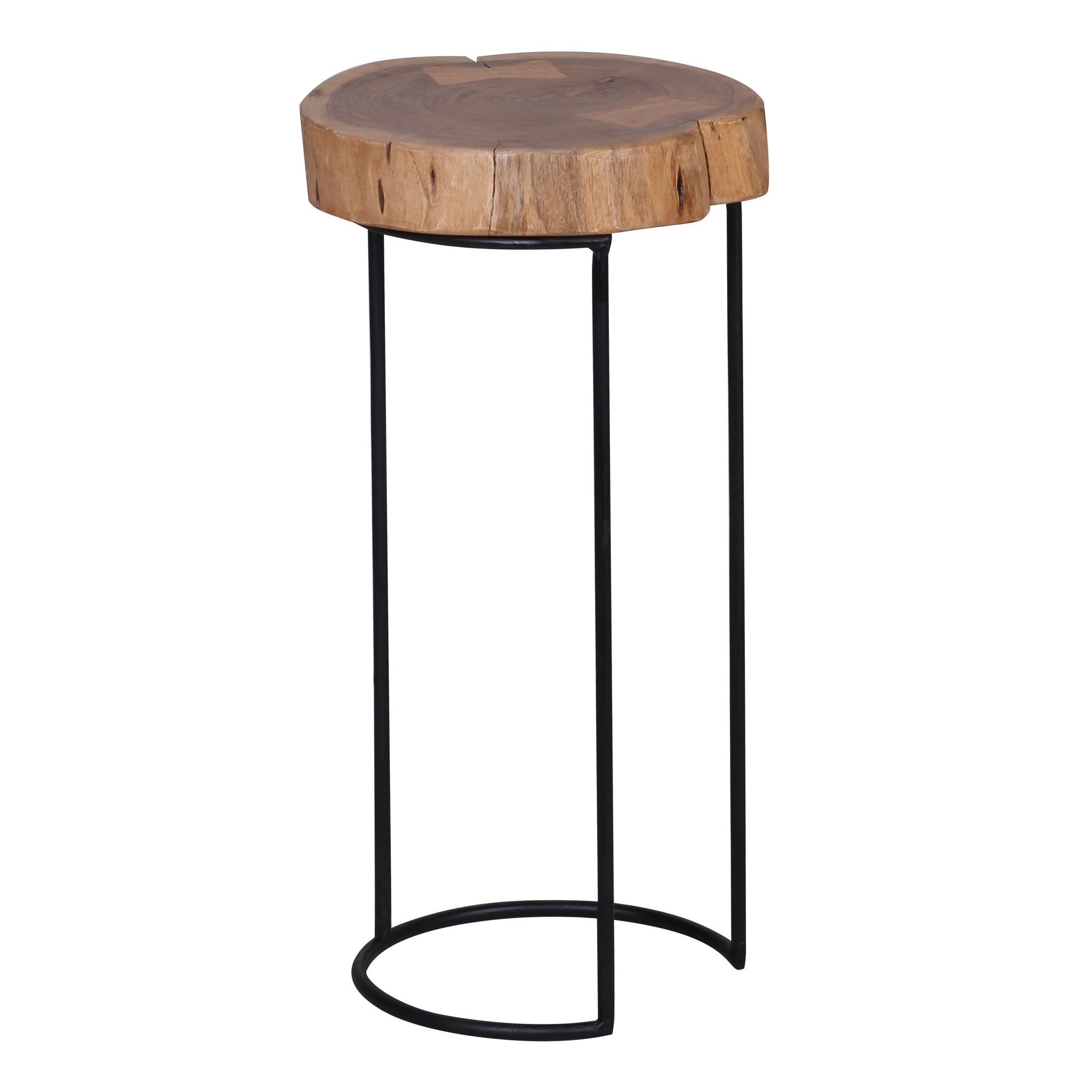 Handmade side table made of solid acacia wood, color: acacia / black - Dimensions: 55 x 28 x 28 cm (H x W x D), table top in tree trunk shape