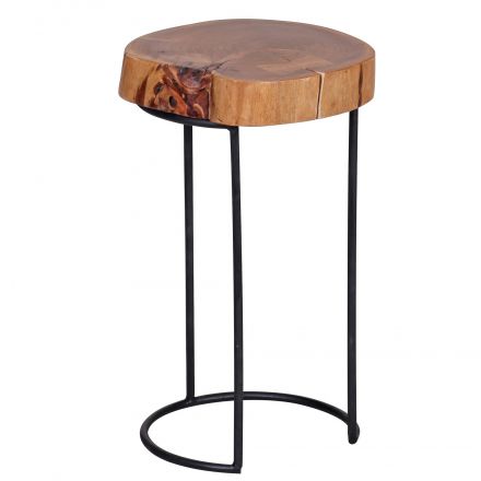 Handmade side table made of solid acacia wood, color: acacia / black - dimensions: 45 x 28 x 28 cm (H x W x D), table top in tree trunk shape