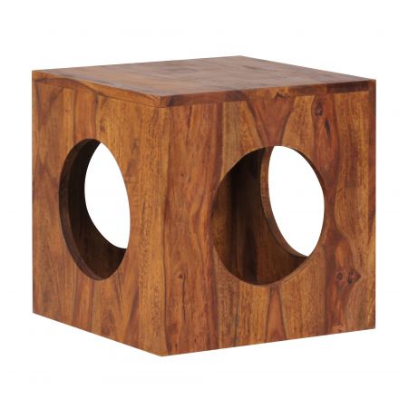 Square side table with an interesting look, color: sheesham - Dimensions: 35 x 35 x 35 cm (H x W x D), made of sheesham solid wood
