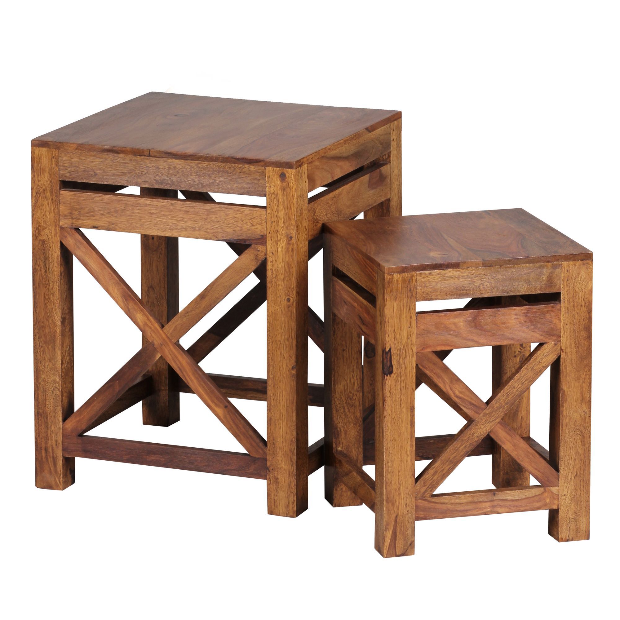 Handmade side table set of 2 made of Sheesham solid wood, color: Sheesham - Dimensions: 50 x 40 x 40 cm (H x W x D), nestable