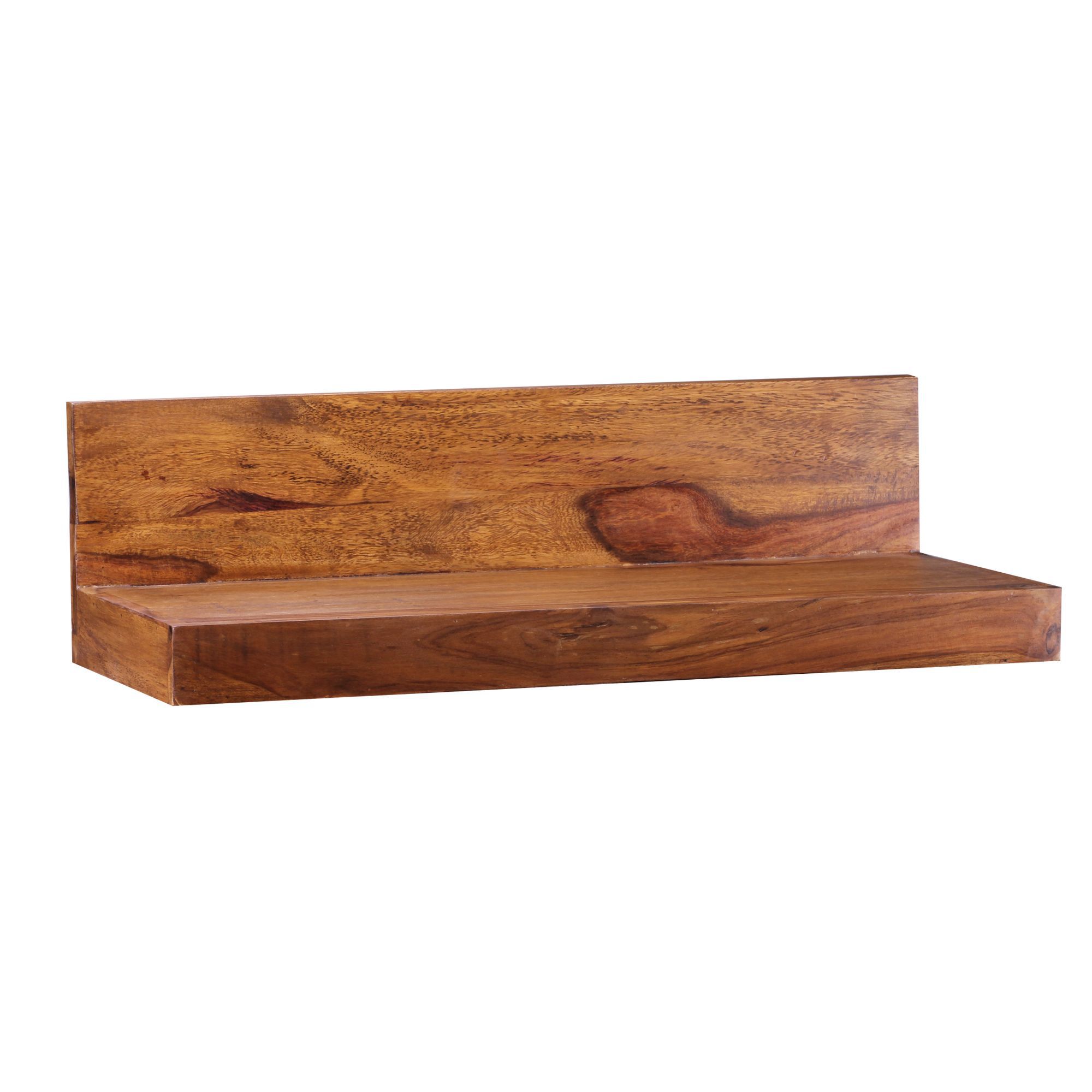 Handmade wall shelf made of Sheesham solid wood, color: Sheesham - Dimensions: 17 x 60 x 23 cm (H x W x D), with unique grain