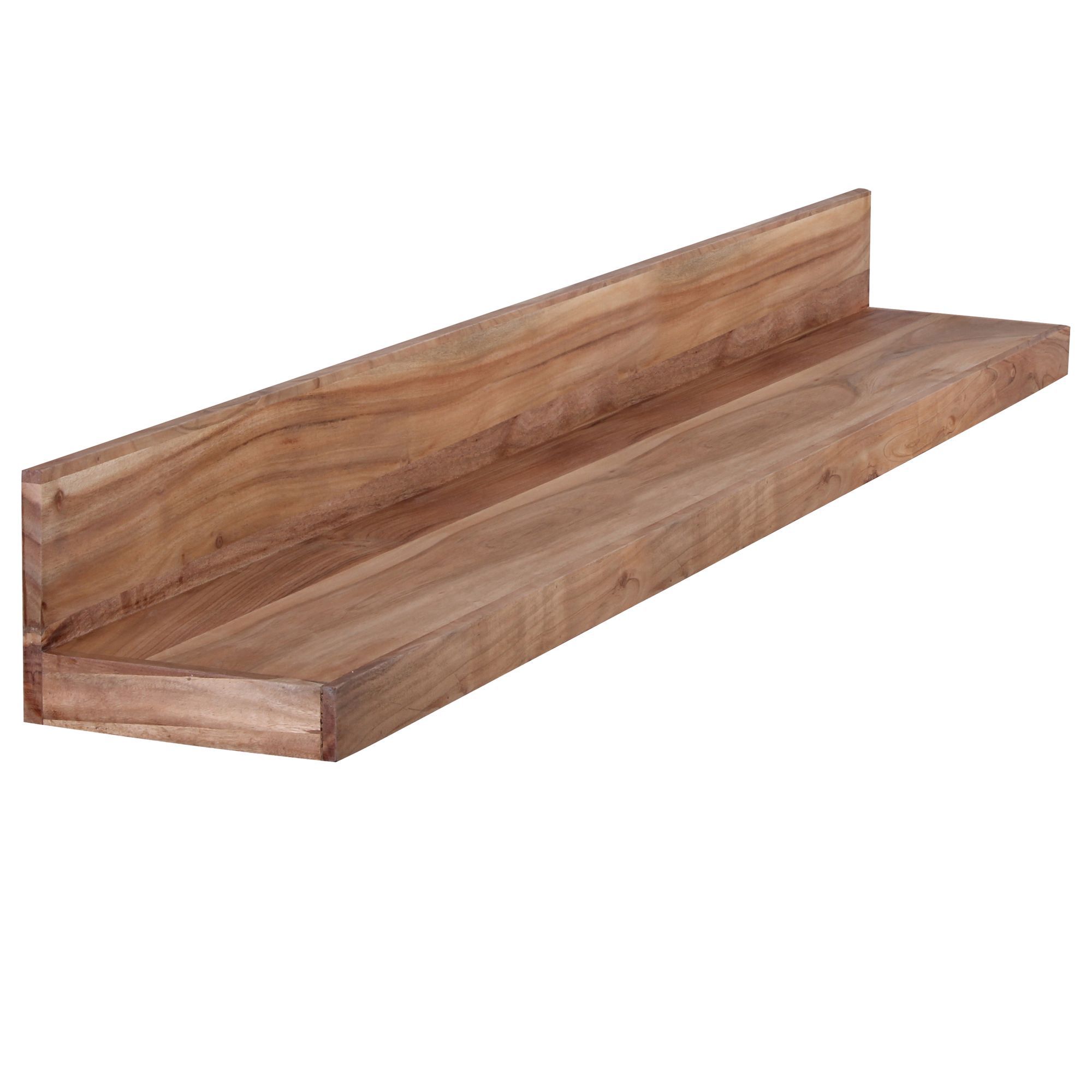 Large wall shelf made of solid acacia wood, color: acacia - Dimensions: 17 x 160 x 24 cm (H x W x D), handcrafted