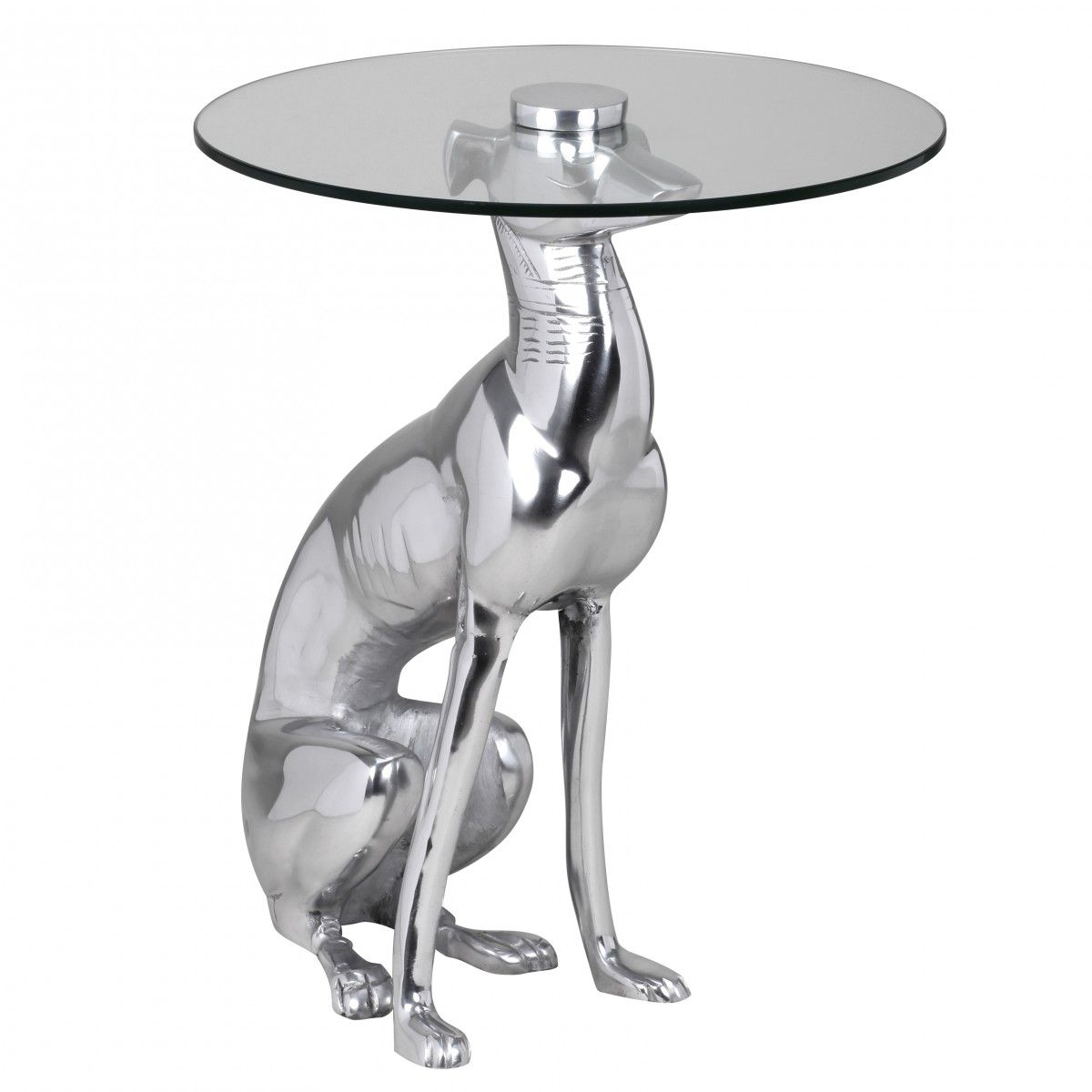 Greyhound decorative side table, color: silver / glass - Dimensions: 50 x 40 x 40 cm (H x W x D), table top made of glass