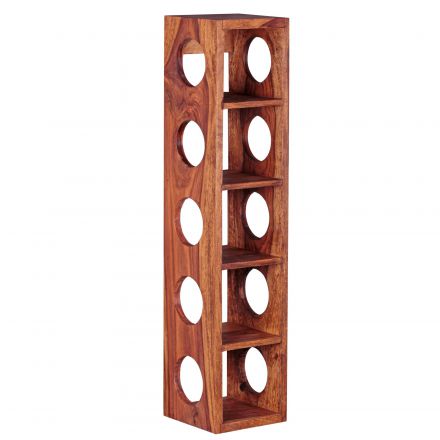Narrow wine rack made of Sheesham solid wood, color: Sheesham - Dimensions: 70 x 15 x 15 cm (H x W x D), suitable for 5 bottles