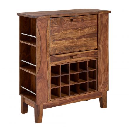 Bar chest of drawers made of Sheesham solid wood, color: Sheesham - Dimensions: 102 x 88/111 x 40 cm (H x W x D)